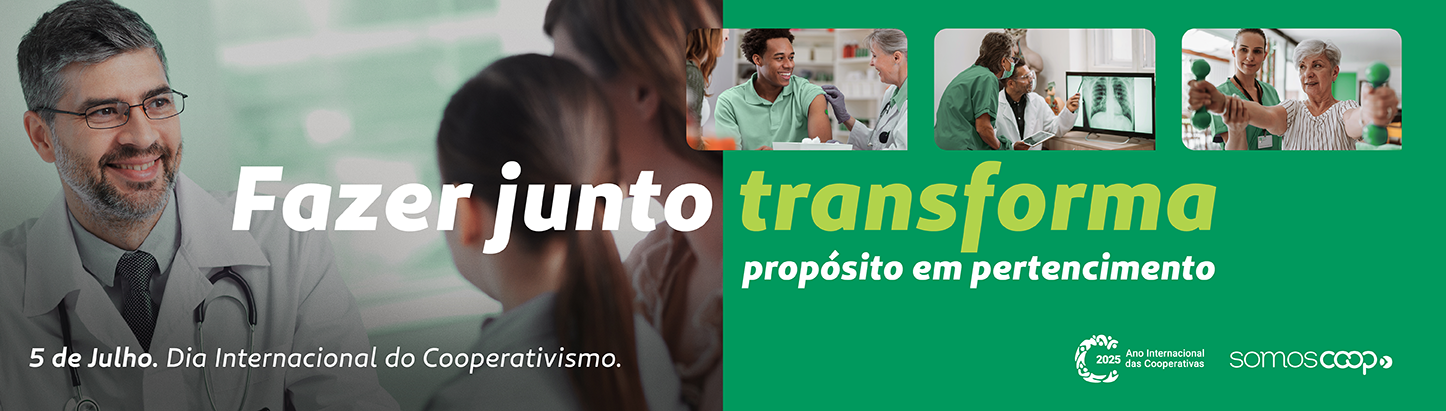 Ao fundo imagem da campanha do dia internacional do cooperativismo